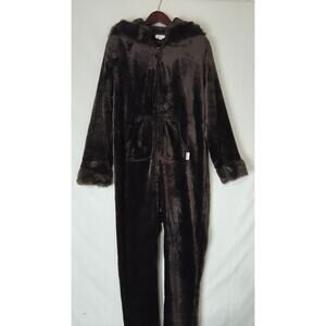 Pajamagram Hoodie Footie Brown Faux Fur Trim Fleece Large